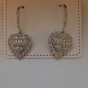 Sparkling Silver Heart Drop Earrings